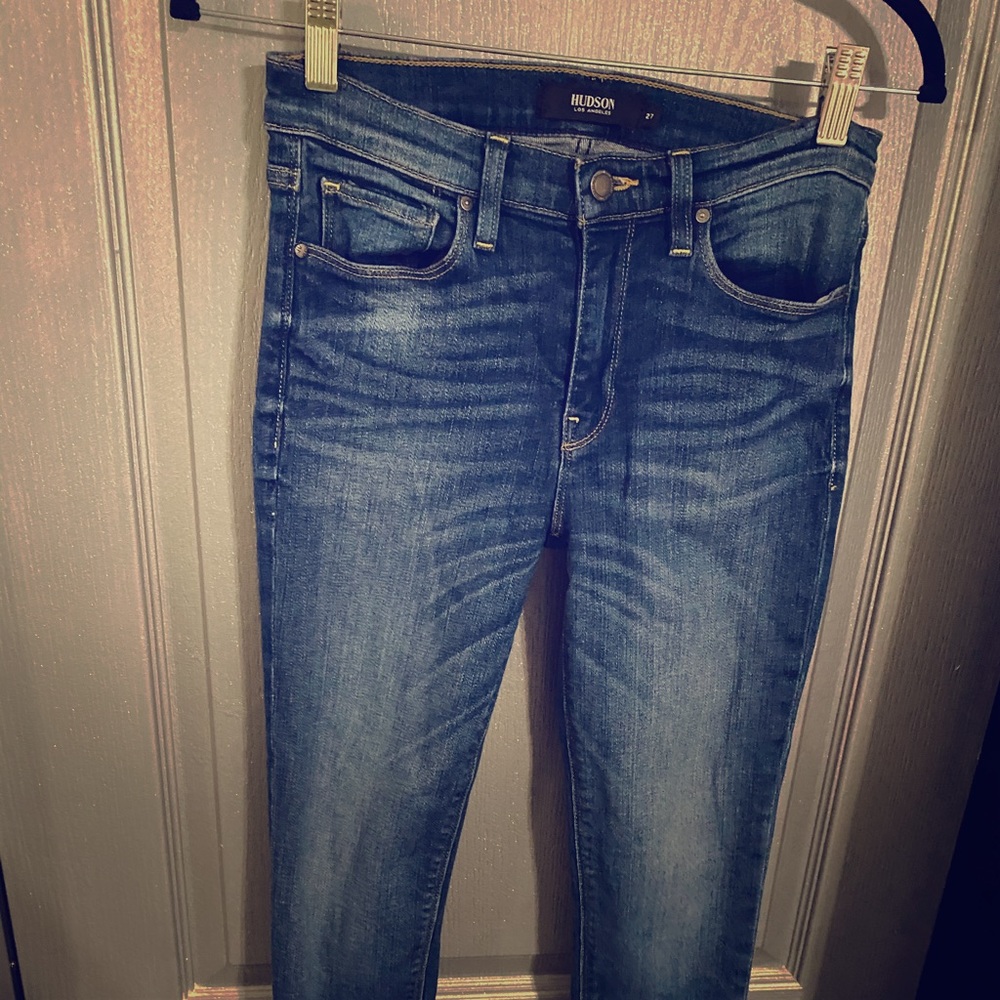 Hudson ankle slant frayed hem skinny jean